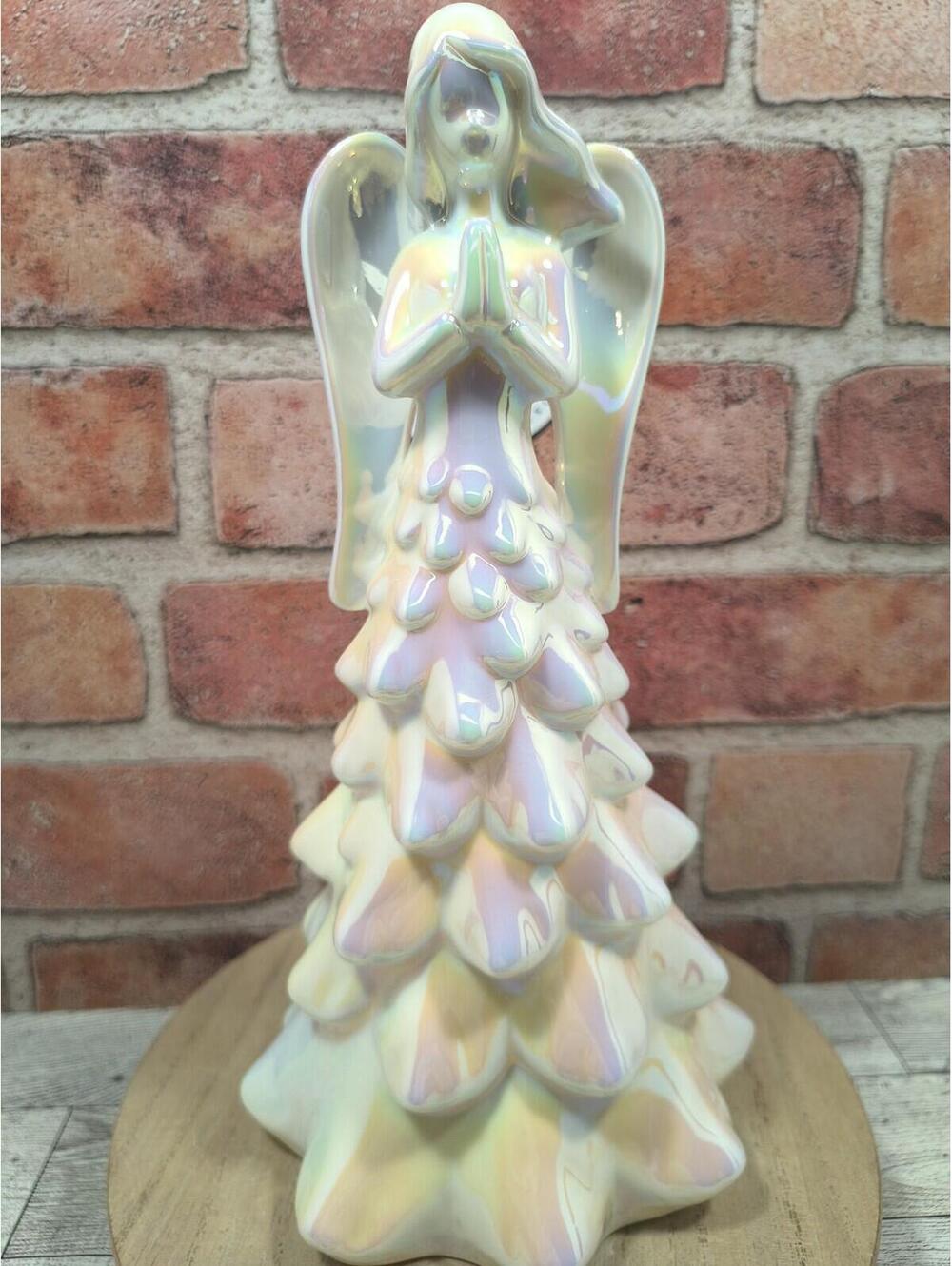 Valerie Parr Hill Illuminated Iridescent 10" Porcelain Angel Timer Holiday New